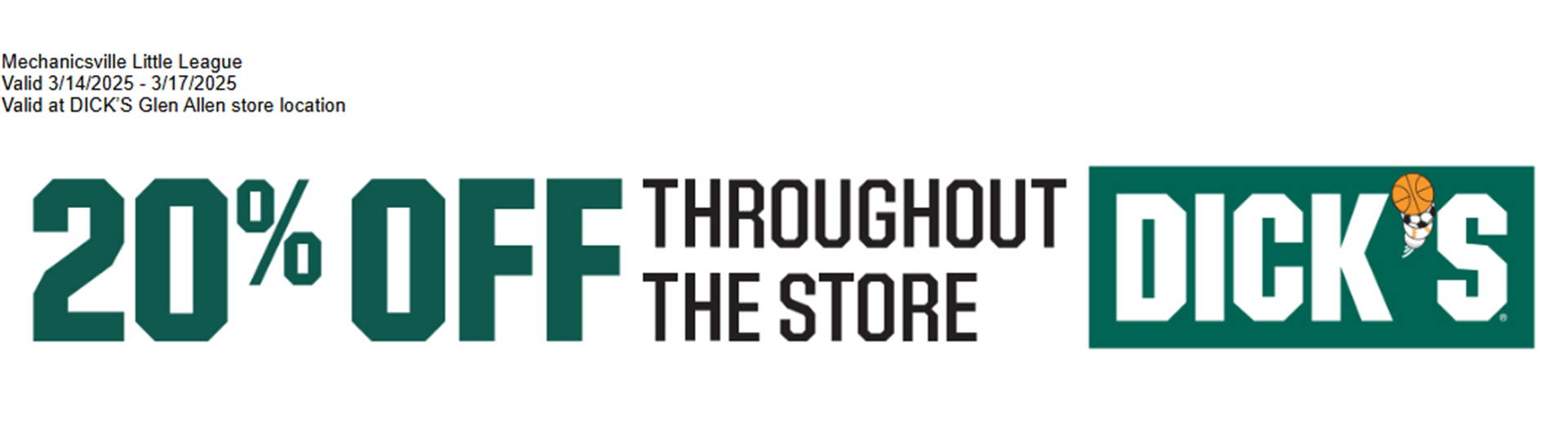 20% Off at Dick's Sporting Goods 3/14 - 3/17